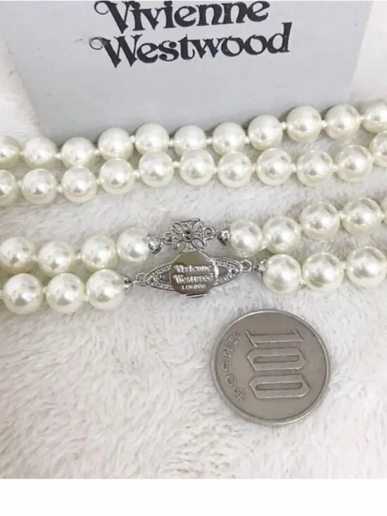 Vivienne Westwood Necklace 2-Strand Pearl Orb Choker Silver - Picture 7 of 7